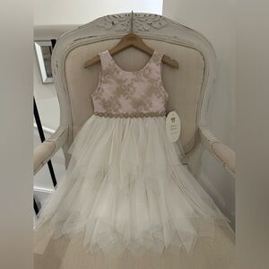 🤍 3T Elegant Pale Pink and Ivory Toddler Girls Fancy Princess Dress NWT